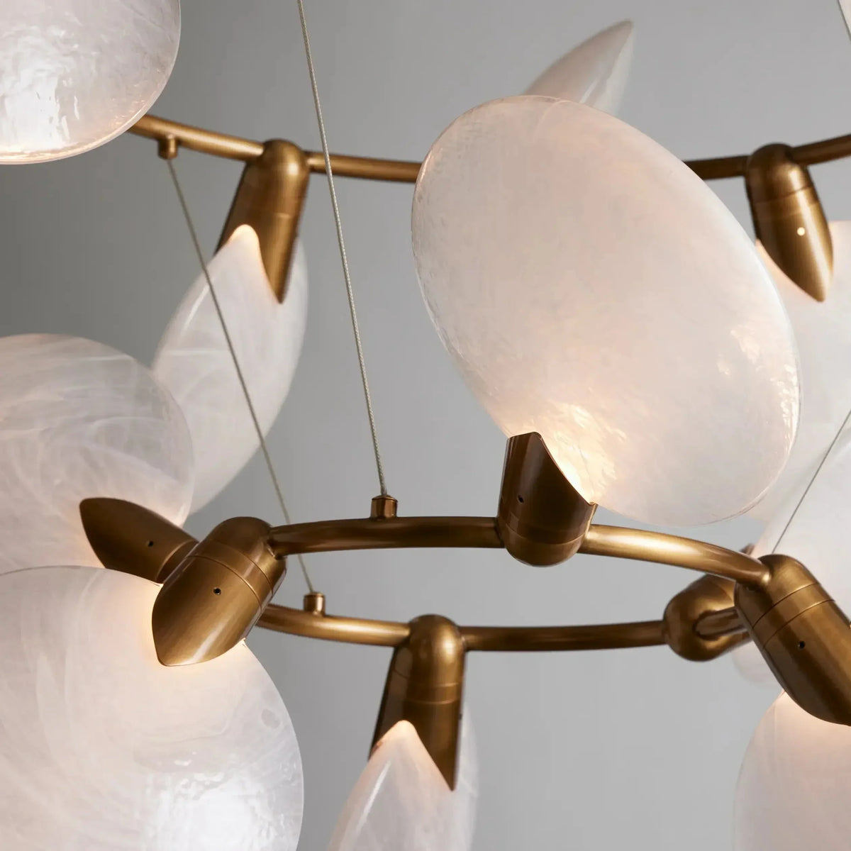 Hand-Blown Glass Chandelier 2-Tier 18 LED Light Sources Adjustable Suspension System Brass Living Room Dining Room | Sansoti