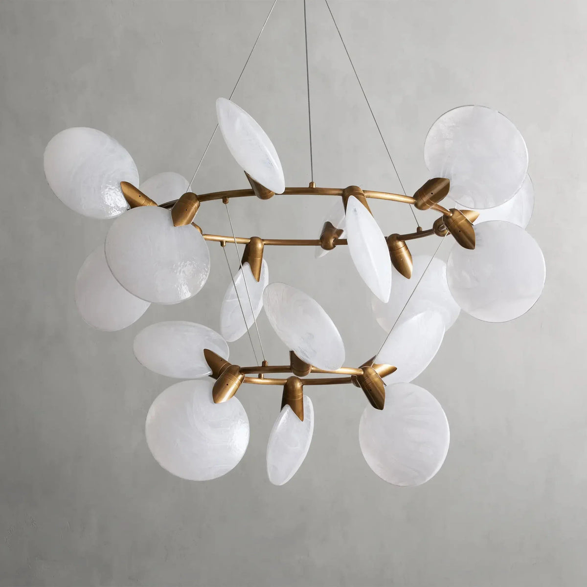 Hand-Blown Glass Chandelier 2-Tier 18 LED Light Sources Adjustable Suspension System Brass Living Room Dining Room | Sansoti