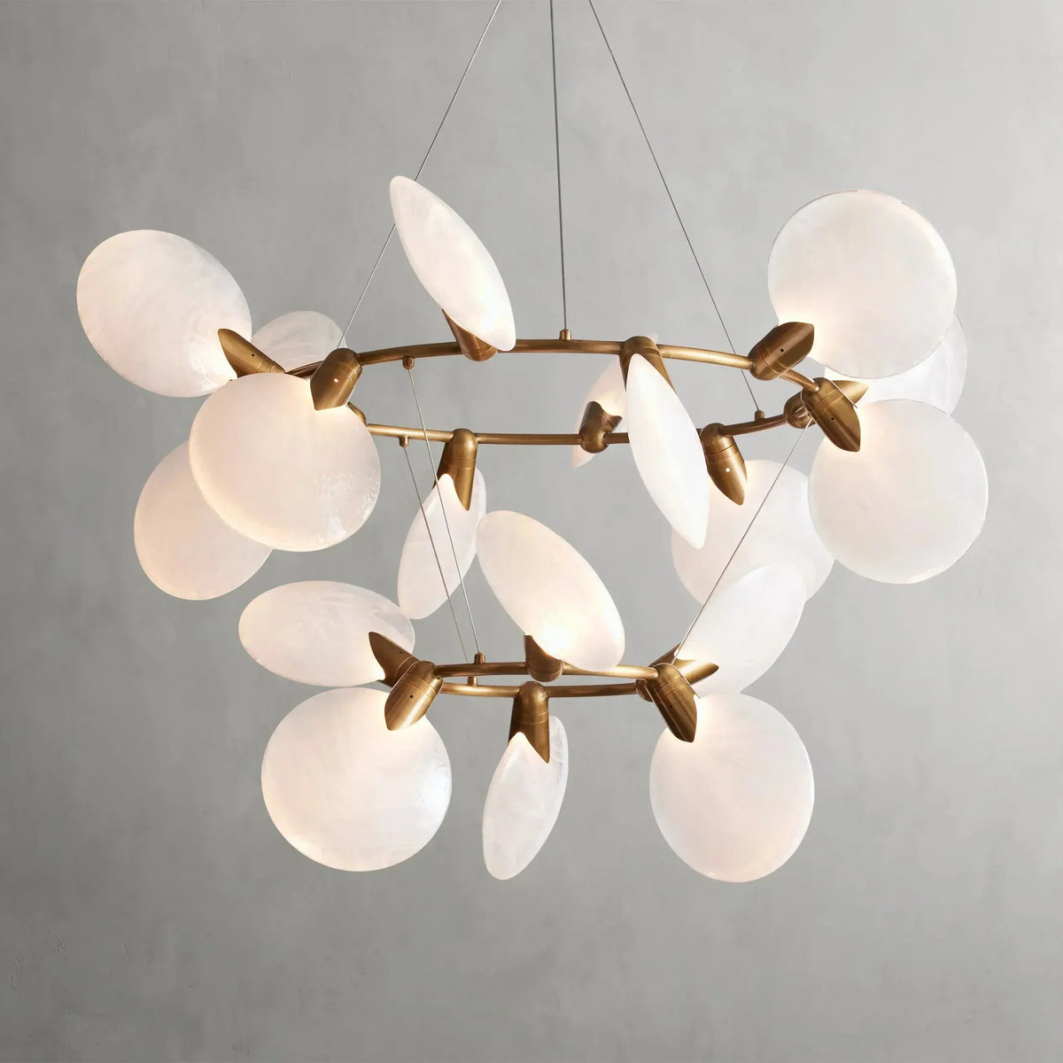 Hand-Blown Glass Chandelier 2-Tier 18 LED Light Sources Adjustable Suspension System Brass Living Room Dining Room | Sansoti