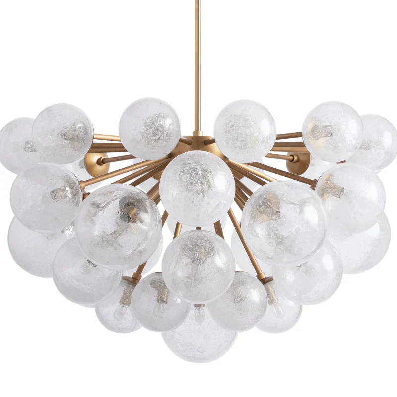 Glass Globe Chandelier, Hand-Blown Glass with Bubble Effect, Brass, Black, Nickel, Adjustable Pendant Lights | Sansoti