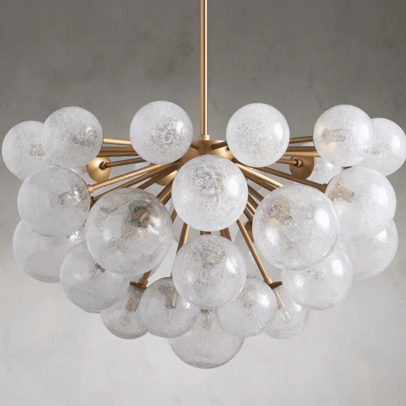 Glass Globe Chandelier, Hand-Blown Glass with Bubble Effect, Brass, Black, Nickel, Adjustable Pendant Lights | Sansoti