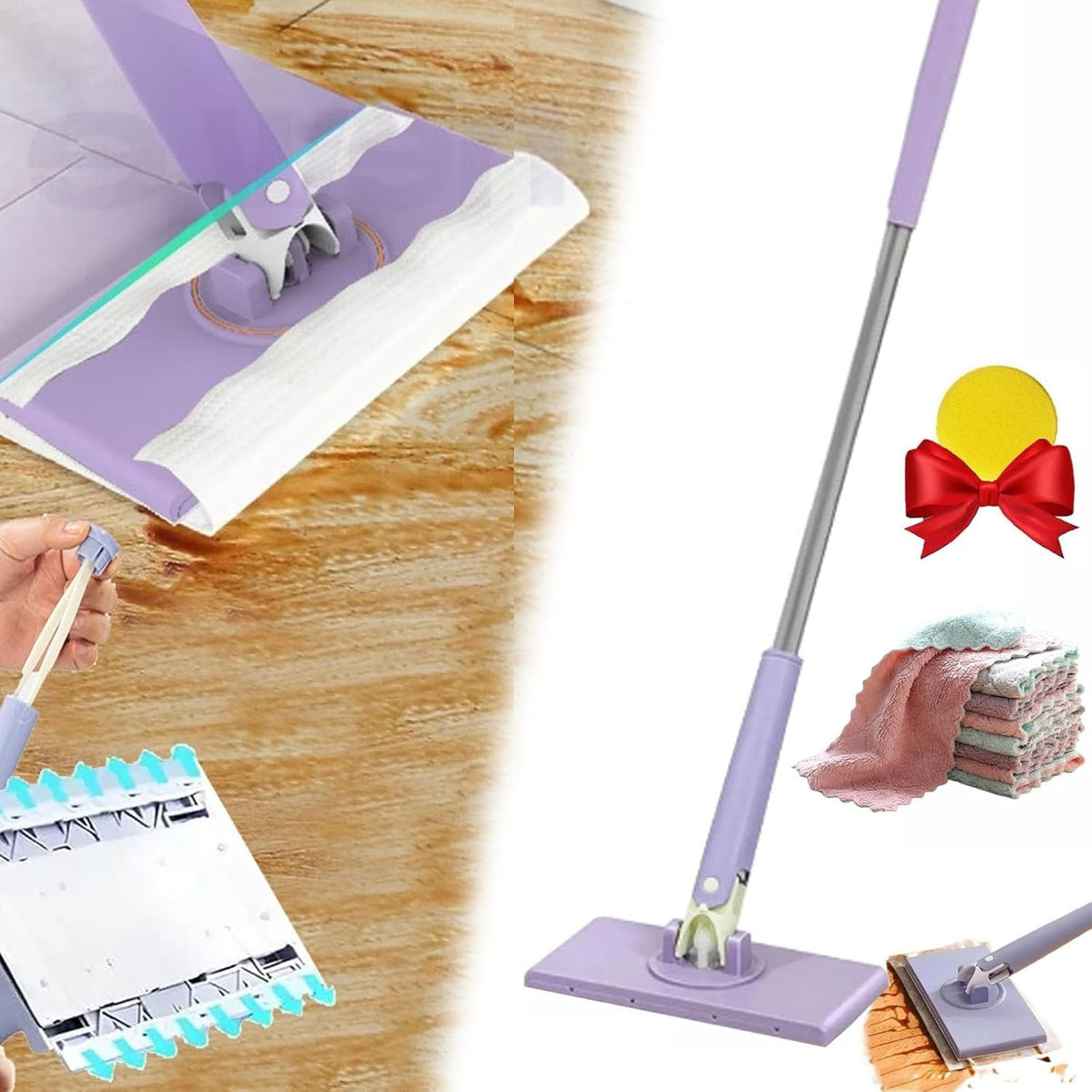 Rotatable Flat Mop with Hands-Free Change System for Hygienic Cleaning | Sansoti