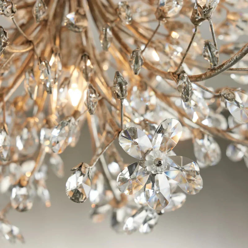 Kristall-Deckenleuchte Ø70 cm, Eisen, handgefertigte Blütenoptik, vier Leuchten, elegantes venezianisches Design für das Wohnzimmer | Sansoti