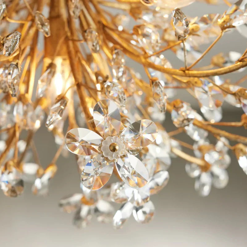 Kristall-Deckenleuchte Ø70 cm, Eisen, handgefertigte Blütenoptik, vier Leuchten, elegantes venezianisches Design für das Wohnzimmer | Sansoti
