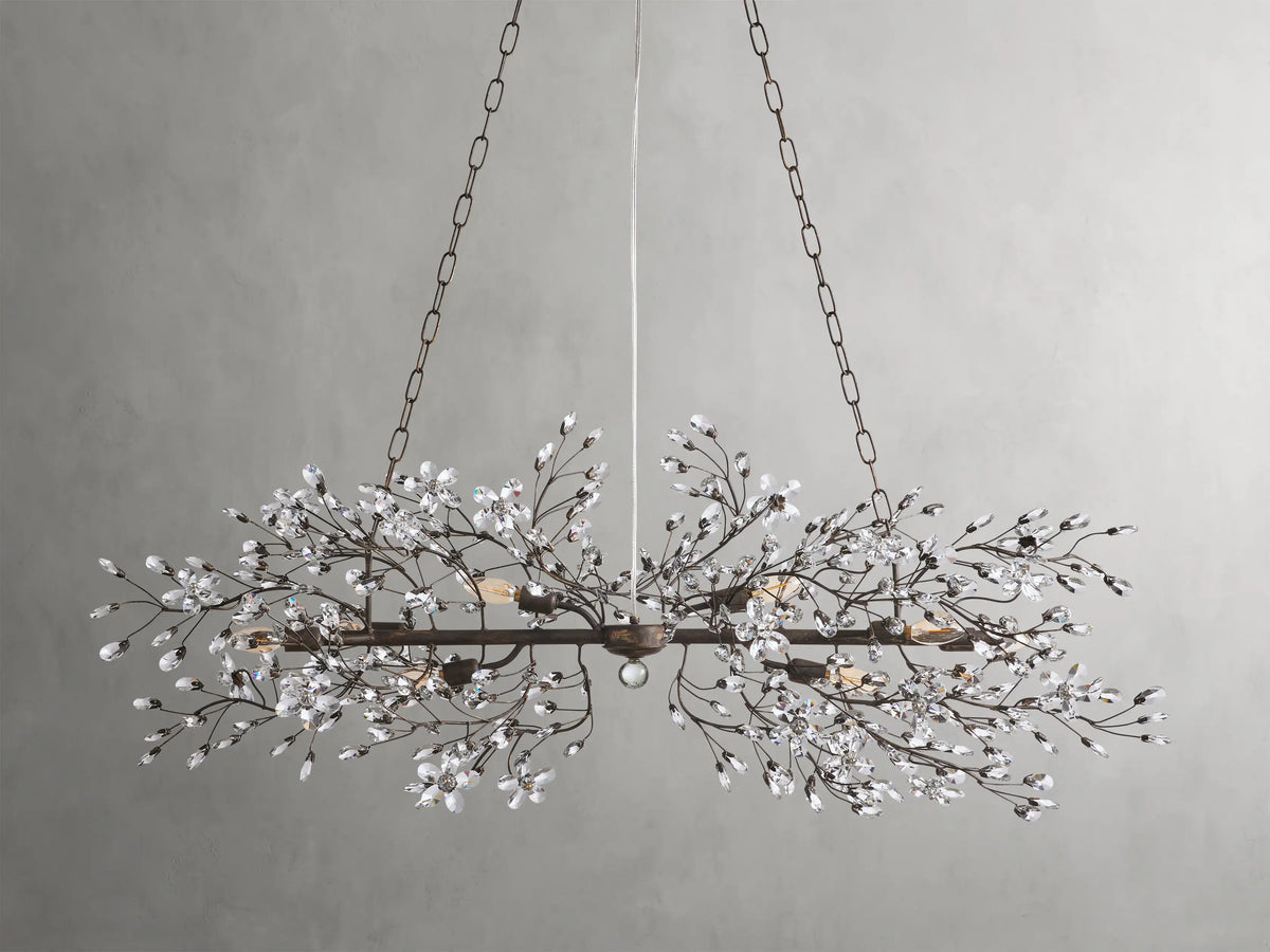 Linear Crystal Chandelier Iron Adjustable 3 Finishes Dining Room Living Room Lighting 8-12 Sockets | Sansoti
