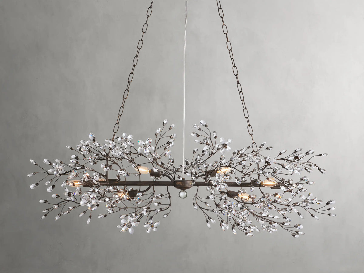 Linear Crystal Chandelier Iron Adjustable 3 Finishes Dining Room Living Room Lighting 8-12 Sockets | Sansoti