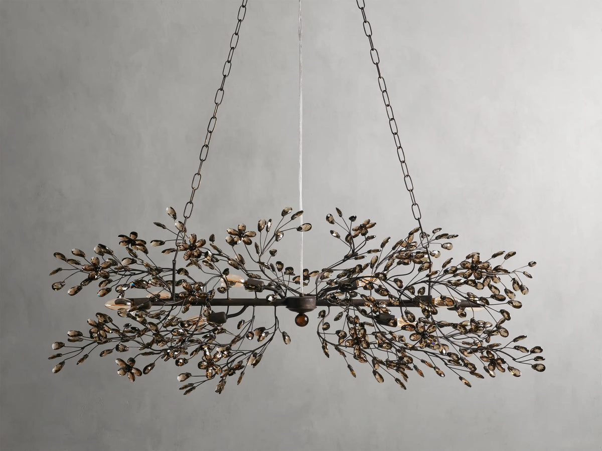 Linear Crystal Chandelier Iron Adjustable 3 Finishes Dining Room Living Room Lighting 8-12 Sockets | Sansoti