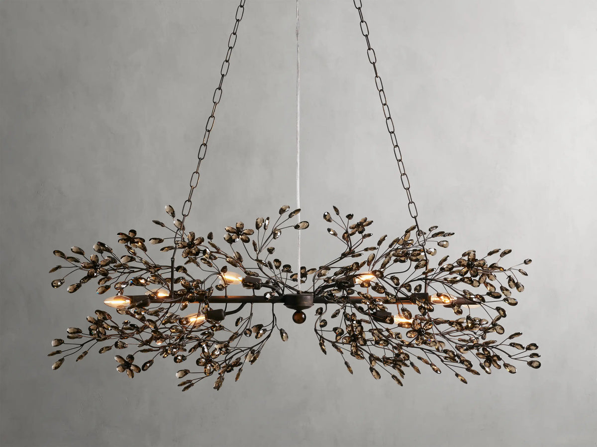 Linear Crystal Chandelier Iron Adjustable 3 Finishes Dining Room Living Room Lighting 8-12 Sockets | Sansoti