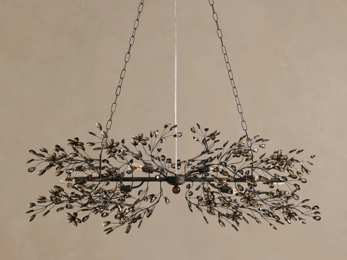 Linear Crystal Chandelier Iron Adjustable 3 Finishes Dining Room Living Room Lighting 8-12 Sockets | Sansoti