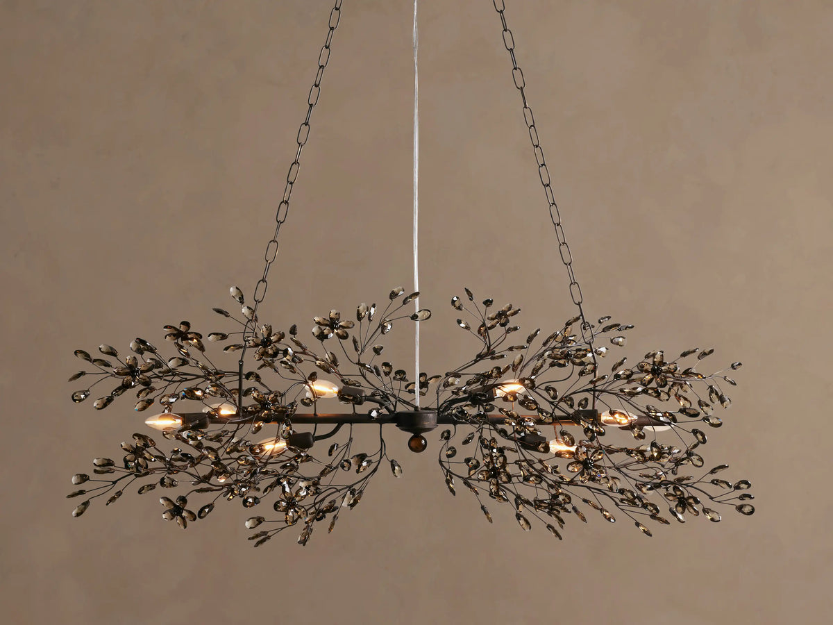 Linear Crystal Chandelier Iron Adjustable 3 Finishes Dining Room Living Room Lighting 8-12 Sockets | Sansoti