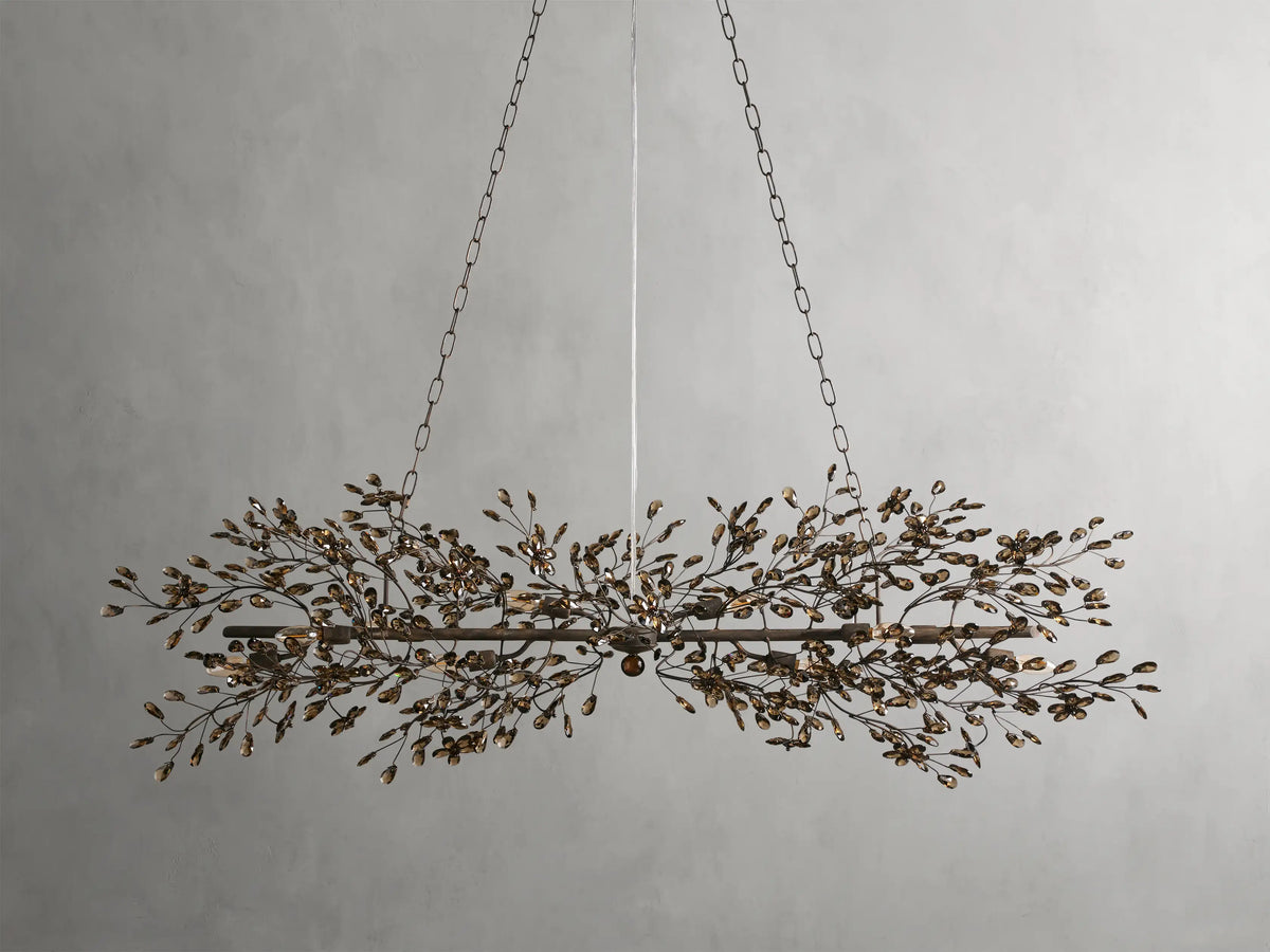 Linear Crystal Chandelier Iron Adjustable 3 Finishes Dining Room Living Room Lighting 8-12 Sockets | Sansoti
