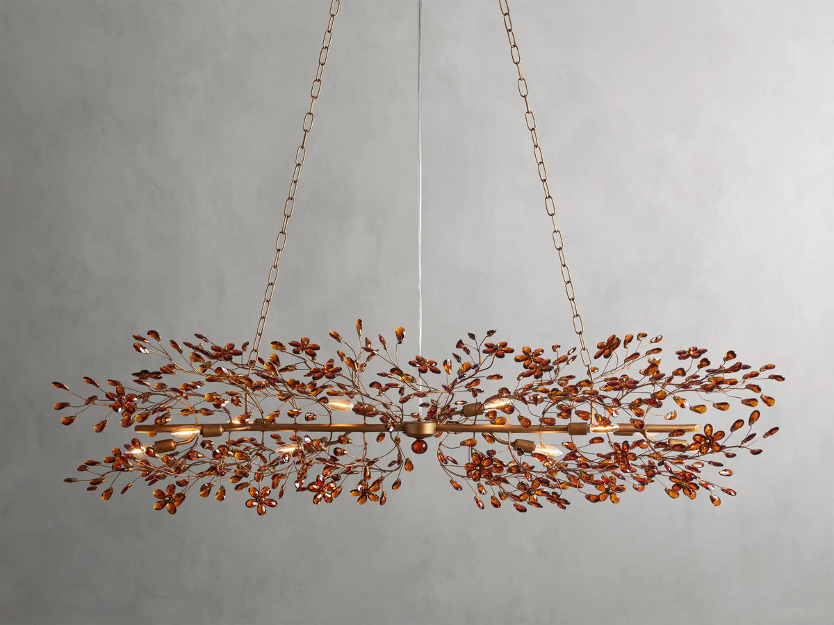 Linear Crystal Chandelier Iron Adjustable 3 Finishes Dining Room Living Room Lighting 8-12 Sockets | Sansoti