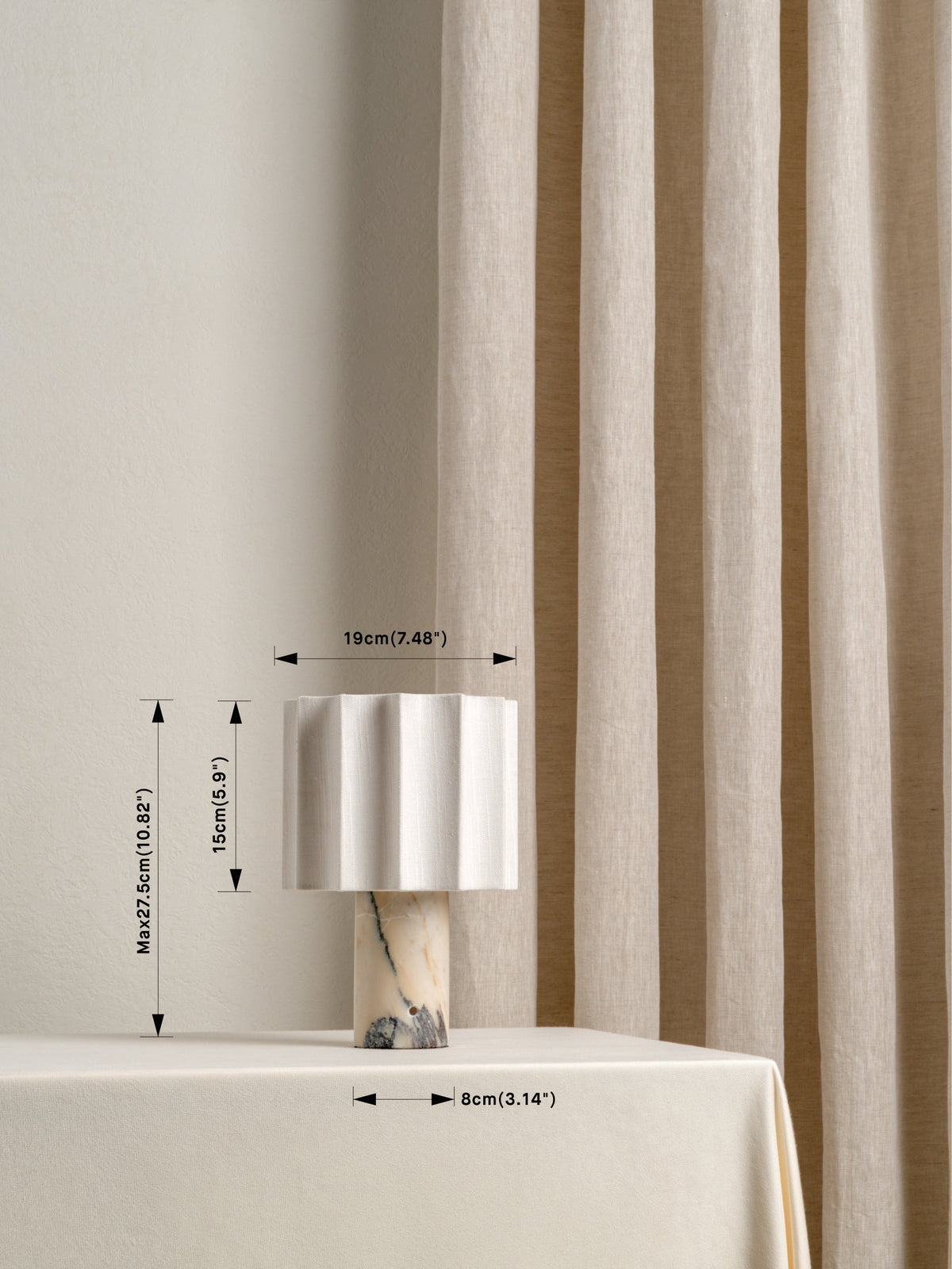 Rechargeable Marble Table Lamp with Linen Shade, Dimmable, Cordless LED Ambient Light, Portable for the Living Room | Sansoti