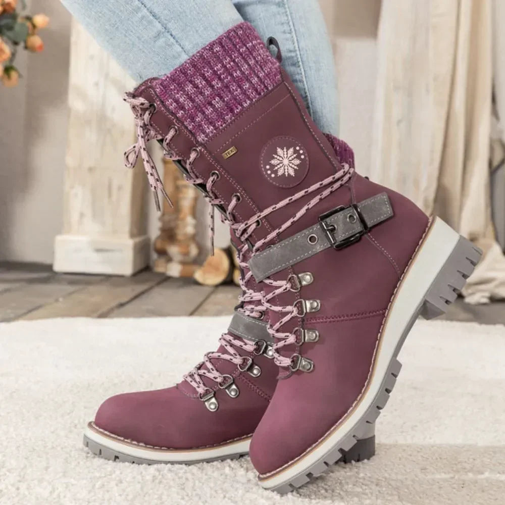 Waterdichte Enkellaarsjes Dames Winterlaarzen Antislip Warme Voering Vetersluiting Comfortabele Winterschoenen | Sansoti