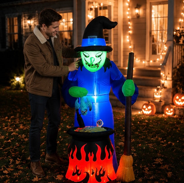 Inflatable Witch Garden Decoration with LED Lighting Halloween Decoration for Garden Lawn Outdoor Party | Sansoti