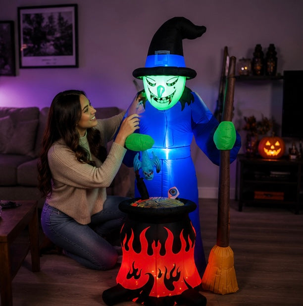 Inflatable Witch Garden Decoration with LED Lighting Halloween Decoration for Garden Lawn Outdoor Party | Sansoti