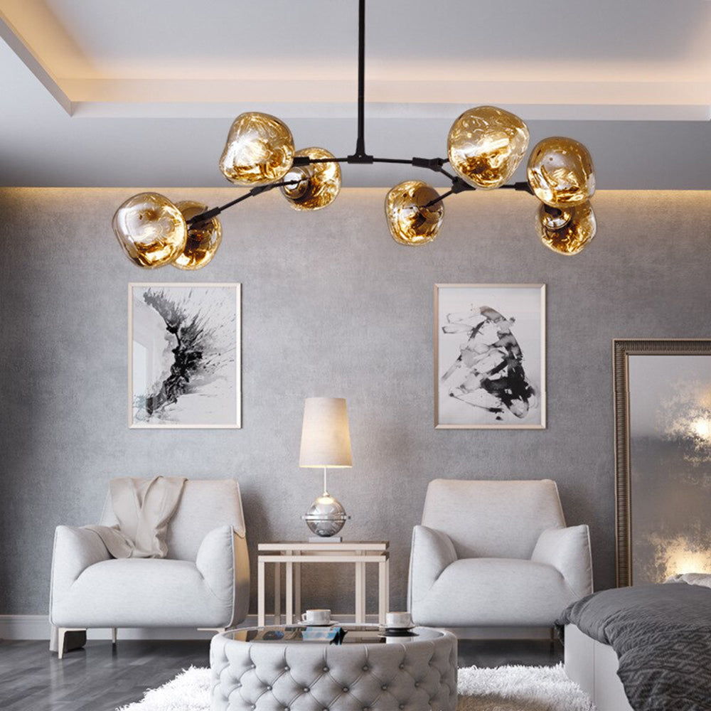 Glass Pendant Lamp with Globe Shade, 3-Light Modern Metal Fixture, Warm White Light, Living Room, Dining Room | Sansoti
