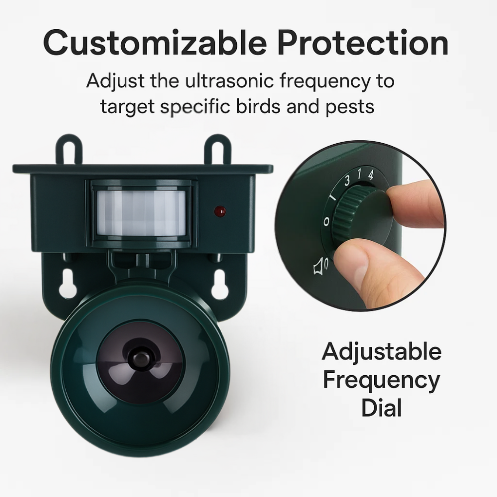 Motion Sensor Bird Scarer for Crows and Pigeons | Ultrasonic Sound Repeller for Garden and Roof | Sansoti