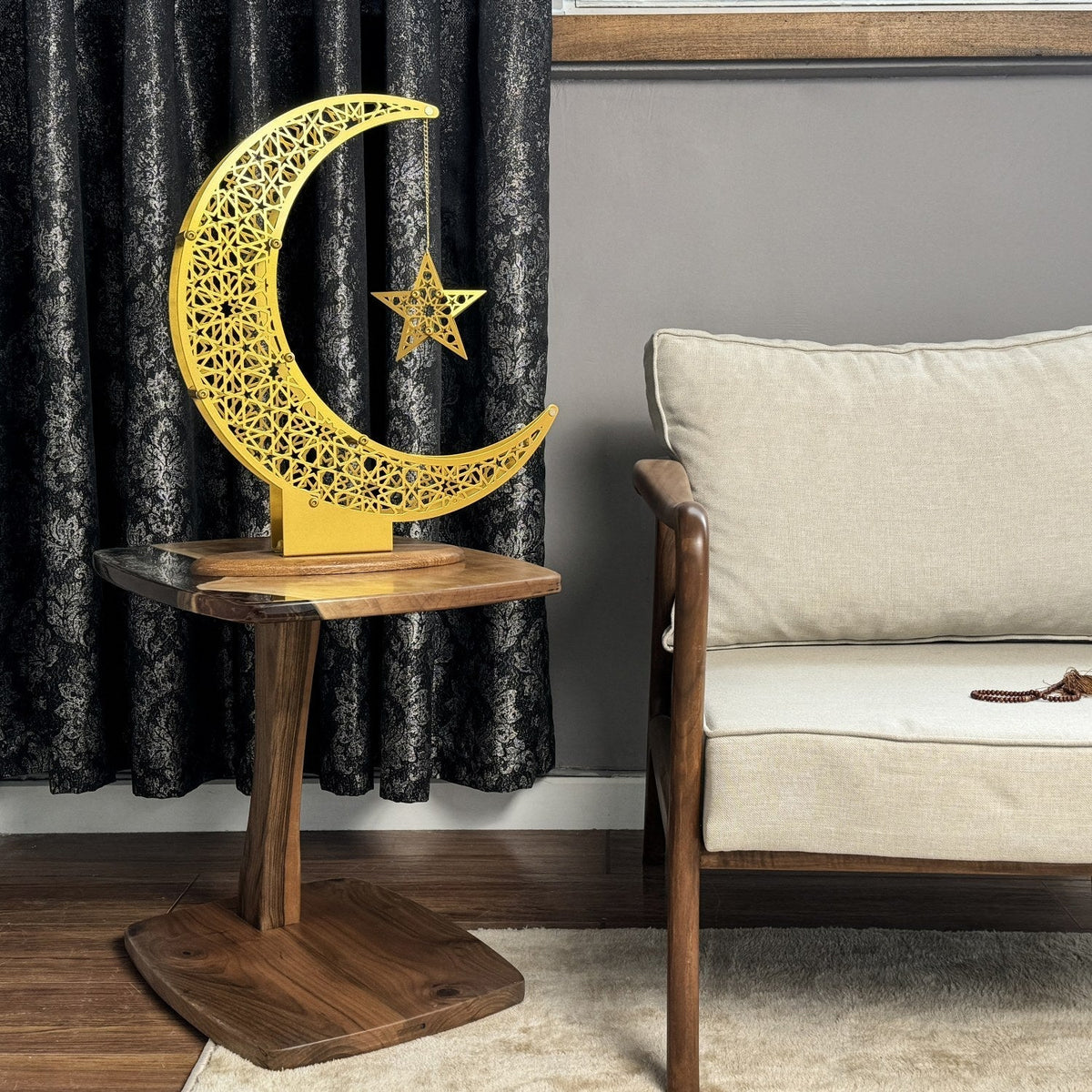 Islamic Moon & Star Wall Decoration — Metal Ramadan Ornament in Gold or Black | Sansoti