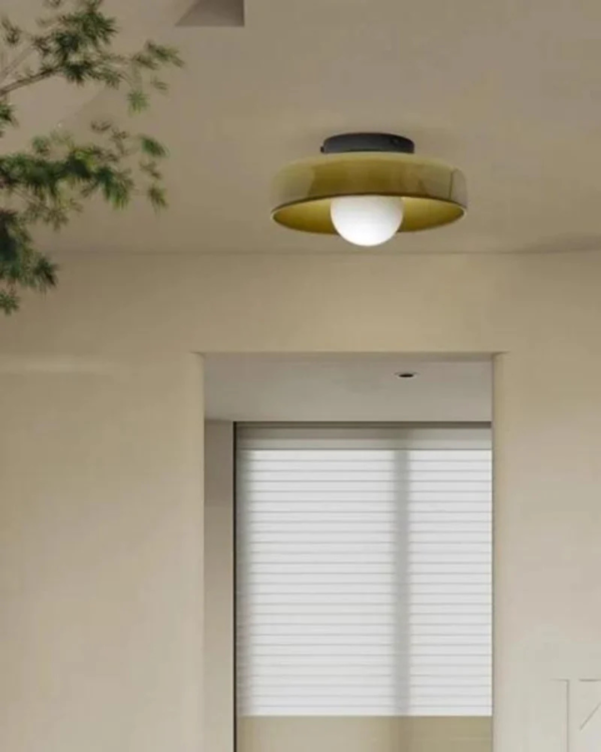 Modern round ceiling lamp made of glass and iron – minimalist design lamp for living room and bedroom with warm light color | Sansoti