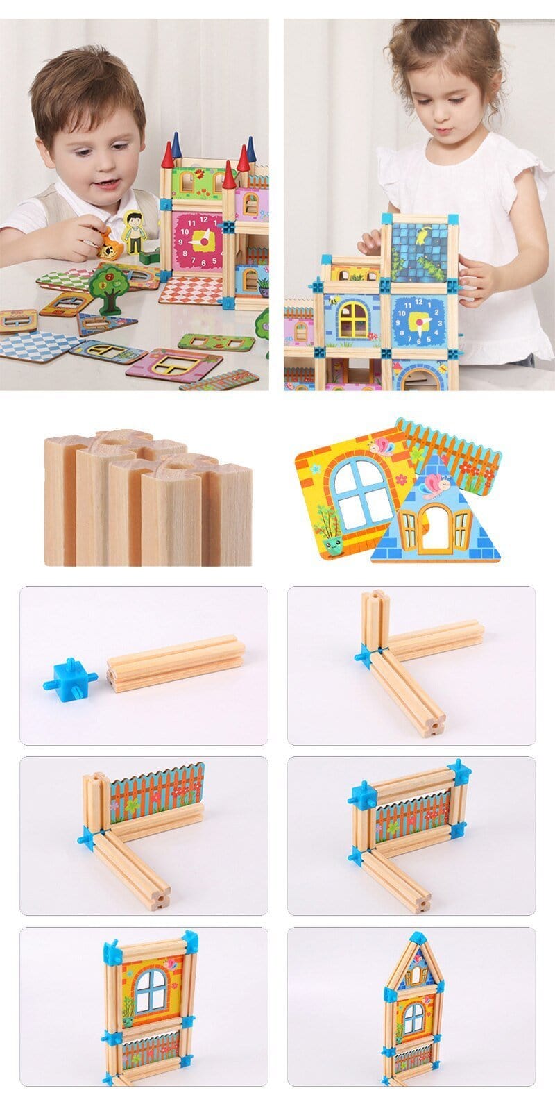 Wooden Dollhouse Building Set, DIY Children's Toy, 268–298 Pieces, Educational Creative Imaginative Play | Sansoti