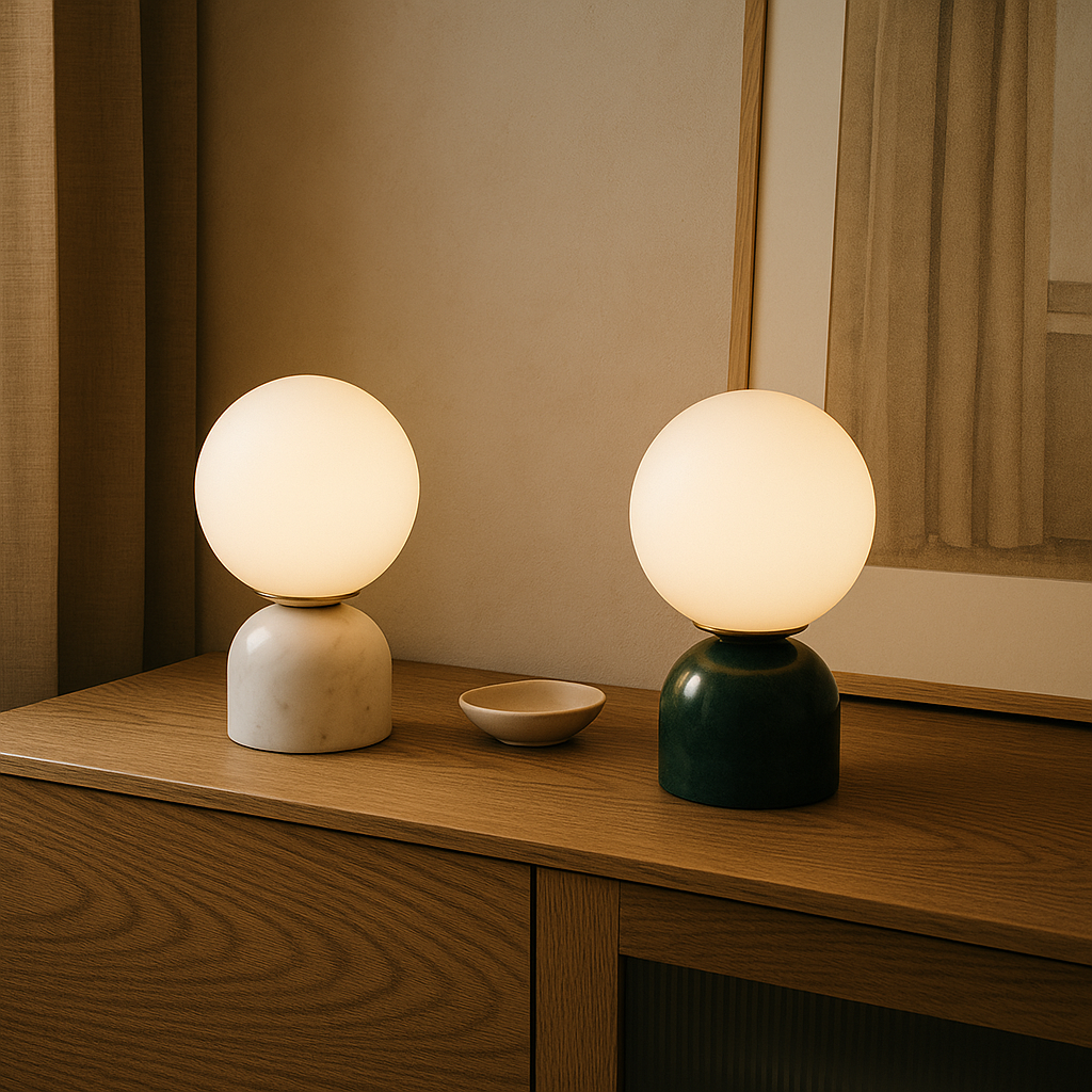Hindsa Table Lamp Marble Glass Ø15xH9 Warm Light 3000K Table Lamp Nightstand Living Room Design Lighting Minimalist Scandinavian | Sansoti