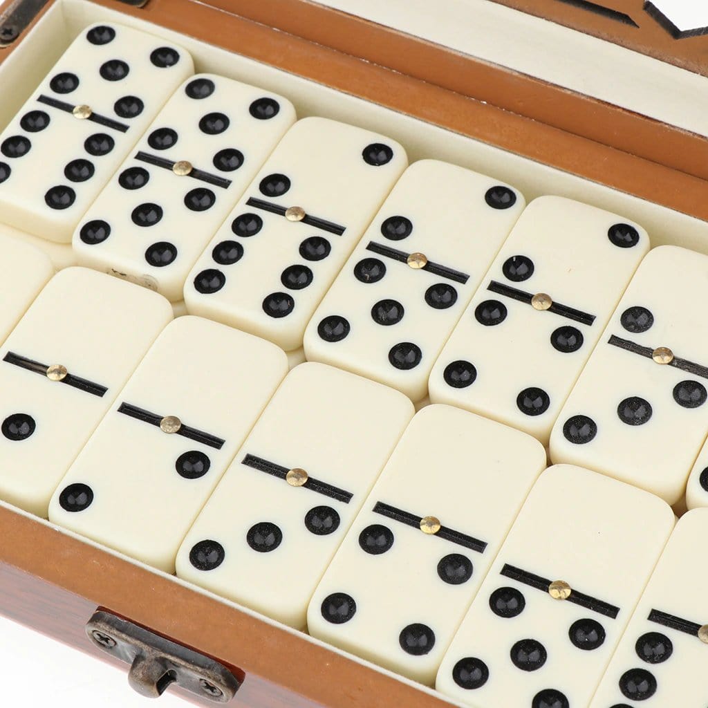 Wooden Domino Game Double Six Set 28 Tiles Family Game Storage Box Board Game Classic | Sansoti
