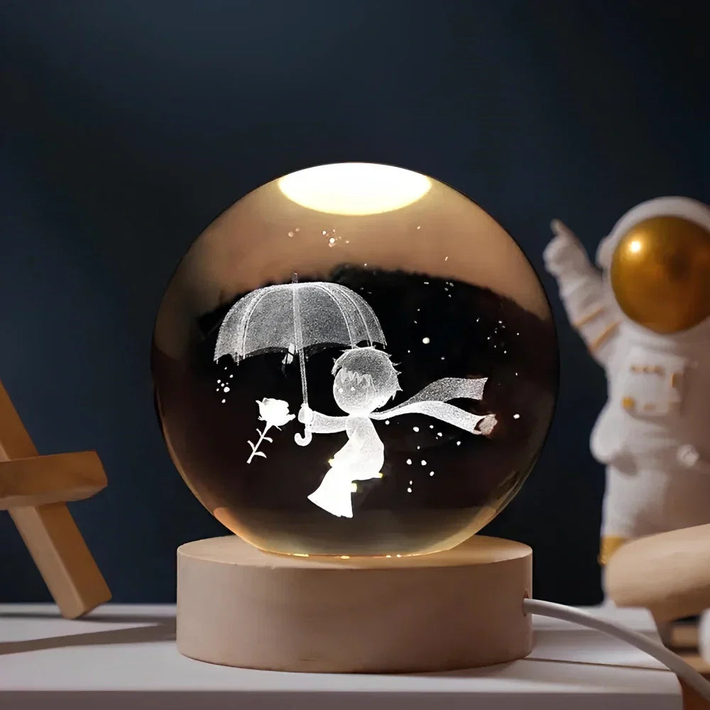 Kristallen Bol Lamp met Gekleurde LED Verlichting | Decoratieve Sfeerverlichting voor Woonkamer en Slaapkamer | Sansoti