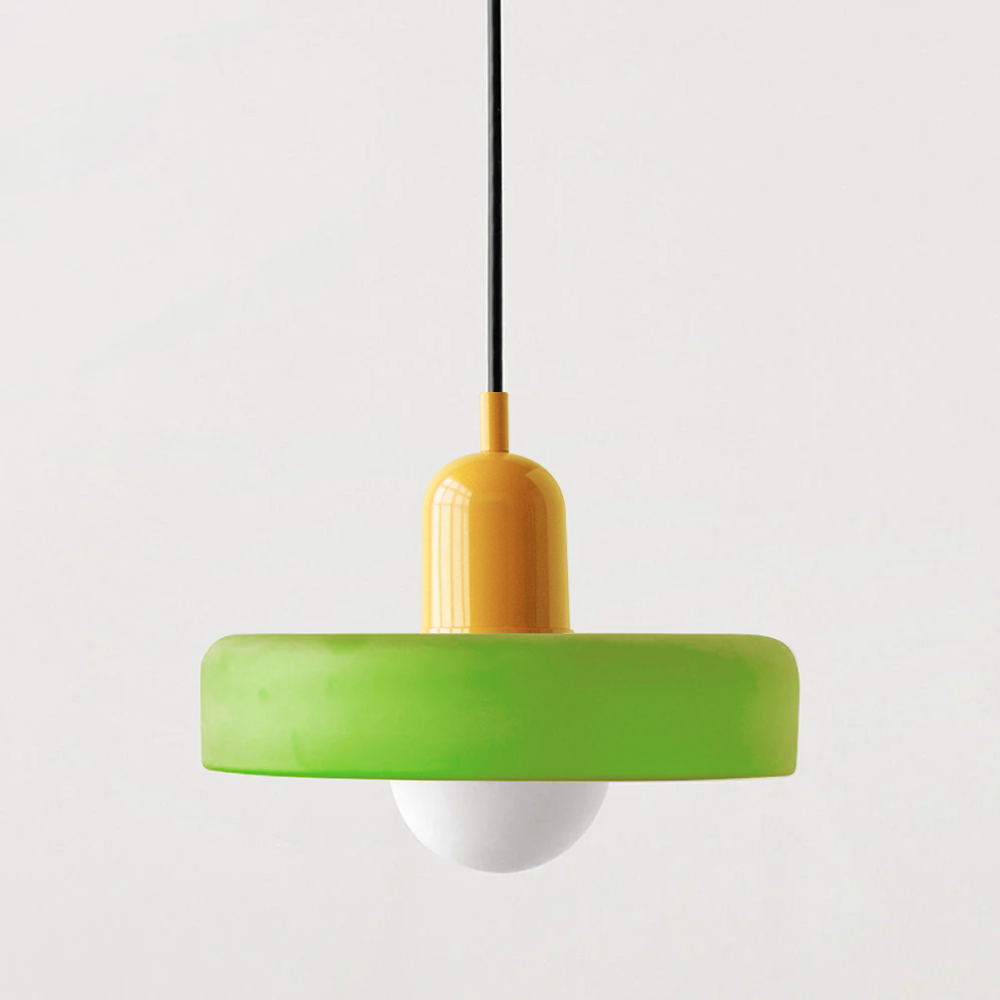 Glas-Hängeleuchte im Bauhausstil aus farbigem Glas, rund, Ø25-35cm, E27, verstellbar, Esstisch-Deckenleuchte im Retro-Design | Sansoti