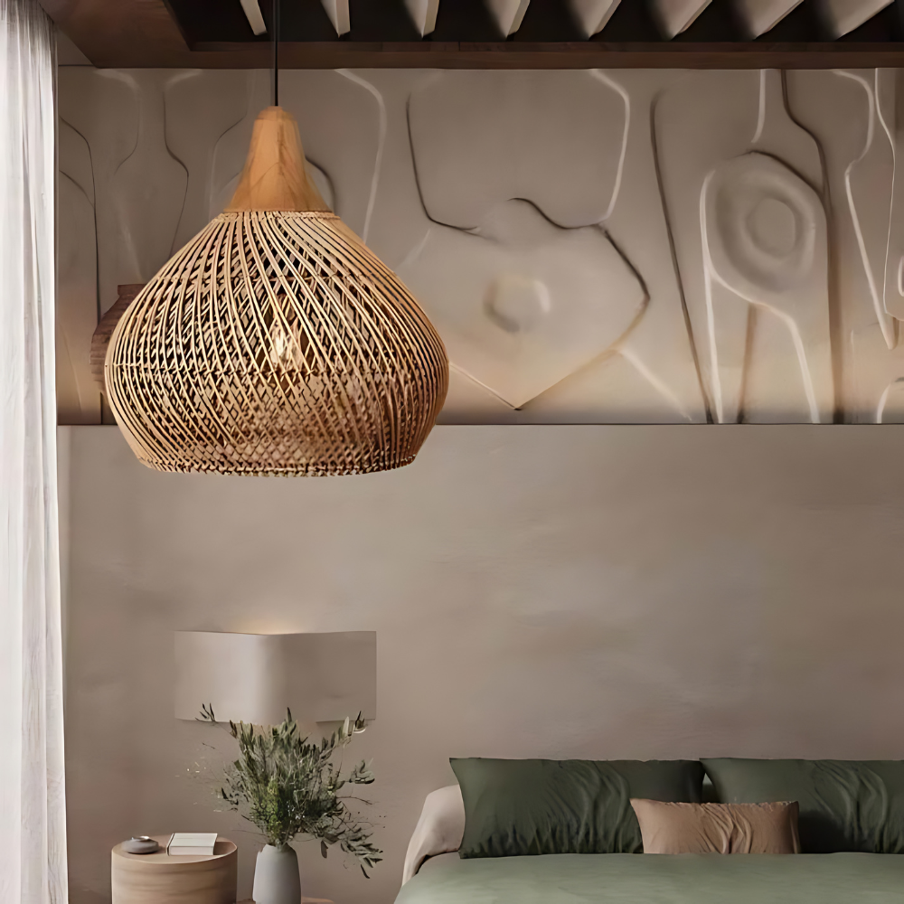Lampa wisząca z rattanu, boho, naturalna, Ø40 Ø50 Ø60, czarna lub naturalna, LED | Sansoti