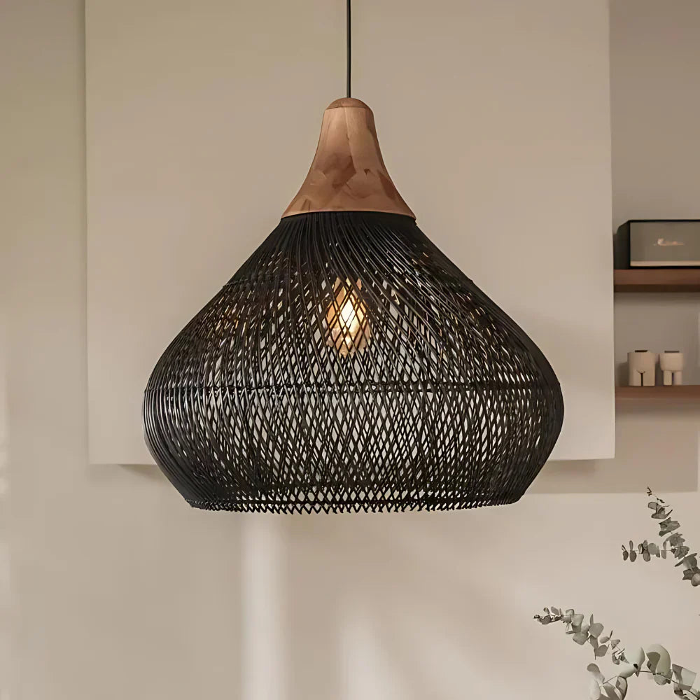 Lampa wisząca z rattanu, boho, naturalna, Ø40 Ø50 Ø60, czarna lub naturalna, LED | Sansoti