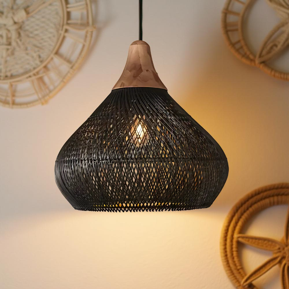 Lampa wisząca z rattanu, boho, naturalna, Ø40 Ø50 Ø60, czarna lub naturalna, LED | Sansoti
