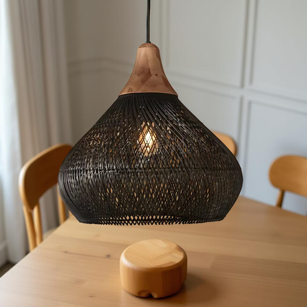 Lampa wisząca z rattanu, boho, naturalna, Ø40 Ø50 Ø60, czarna lub naturalna, LED | Sansoti