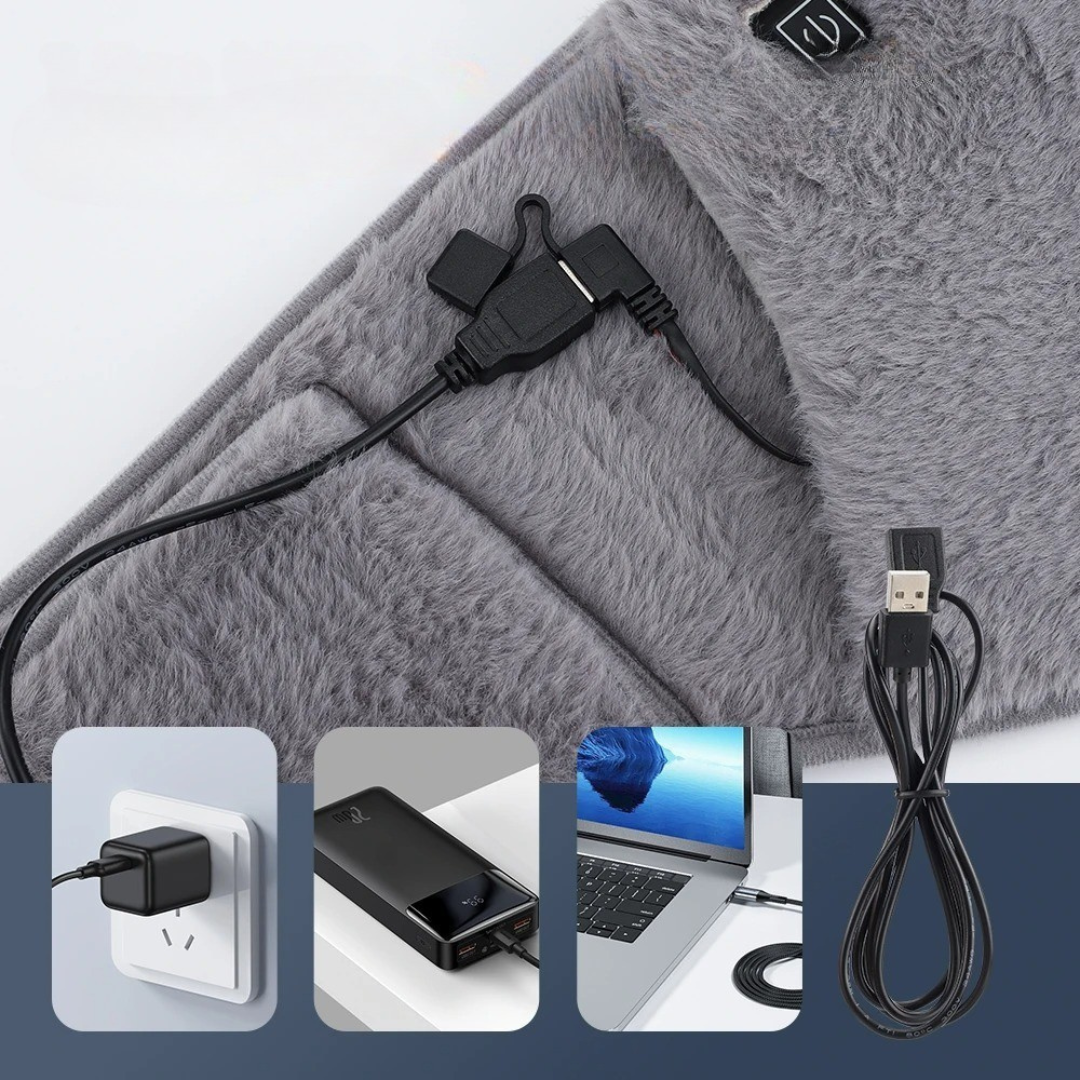 Verwarmbare Buikgordel USB-C 3 Warmtestanden Grijs Velours Elektrisch Warmtegordel voor Rug en Buik Comfort | Sansoti