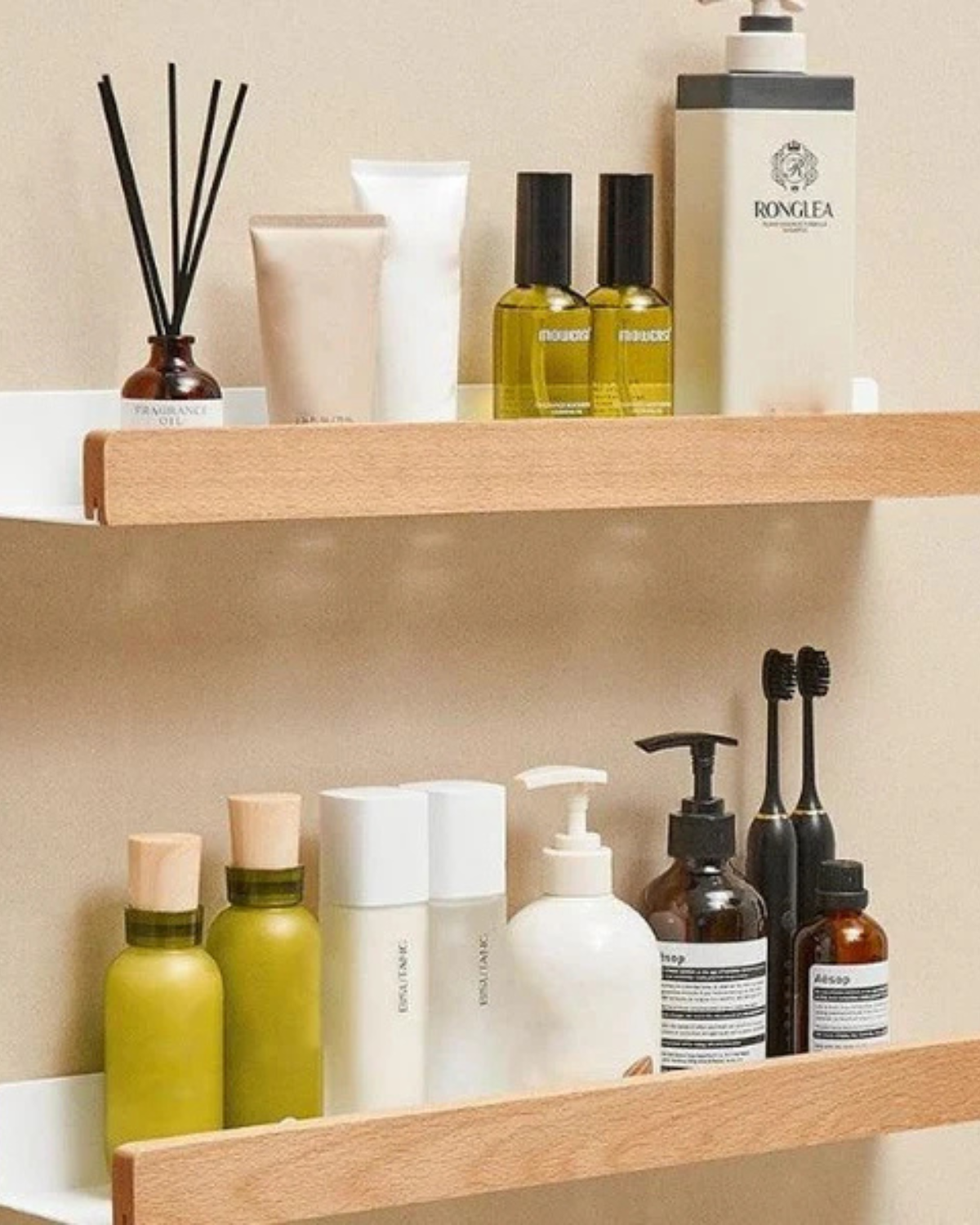 Metal Wall Shelf with Wooden Front 20cm 30cm 40cm Scandinavian Design Bathroom Kitchen Living Room Storage Organizer Matte Finish | Sansoti