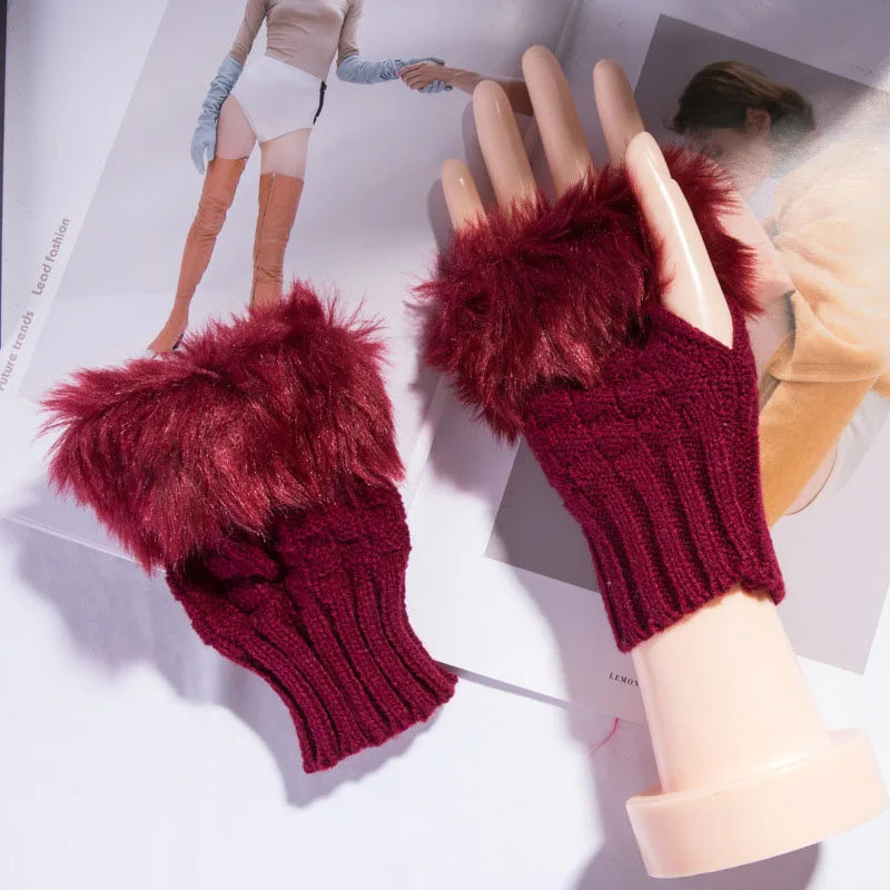Vingerloze Handschoenen met Nepbont Polswarmer Wol Handwarmer Stretchy voor Koudere Dagen Winter Comfort | Sansoti