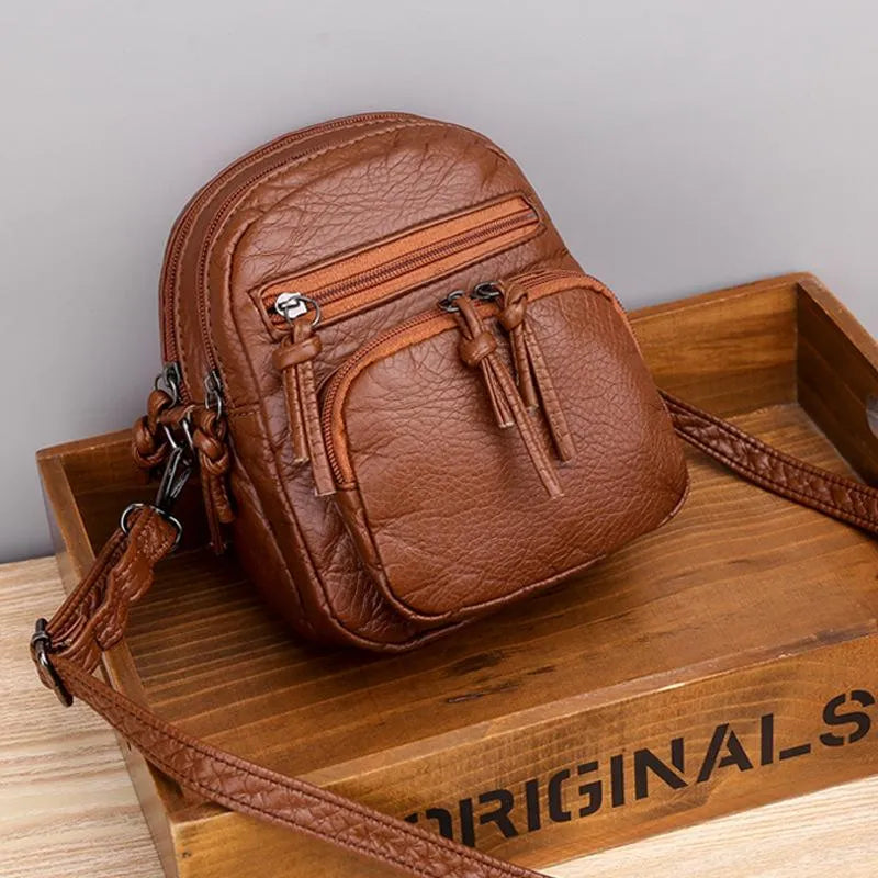 Compact Leather Shoulder Bag for Women Elegant Design Brown Black Handbag Crossbody Carryall for Everyday Use | Sansoti