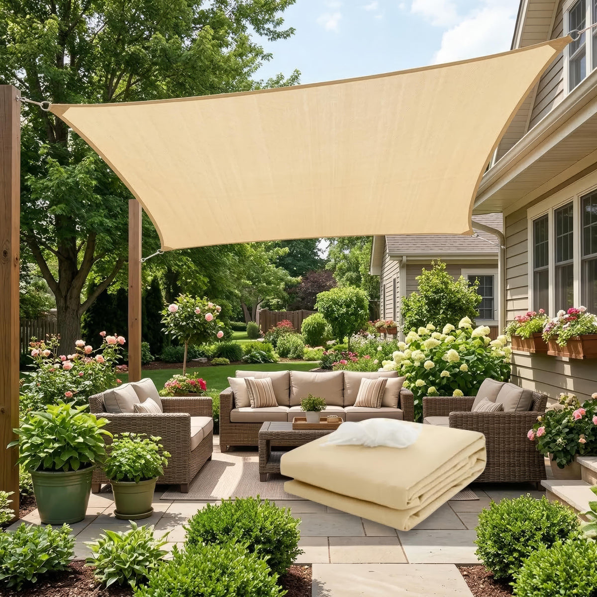 Waterproof Rectangular Shade Cloth for Terrace, Balcony, and Garden – Polyester UV Protection | Sansoti