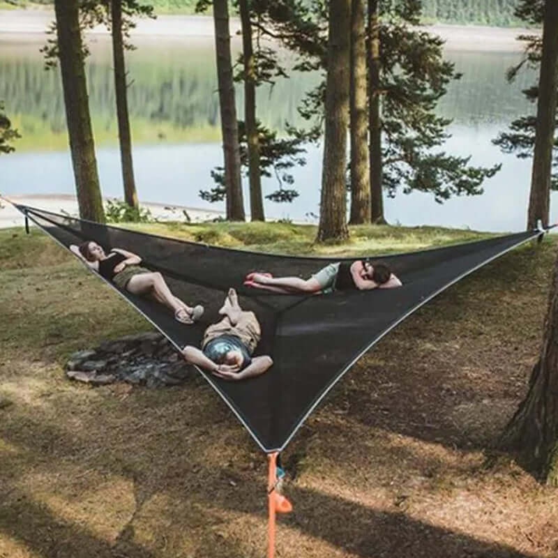 Triangular Hanging Camping Relax Mat for Multiple People – Airbed for 3 Points with Mounting Set 280x280 or 400x400 cm Green Black | Sansoti