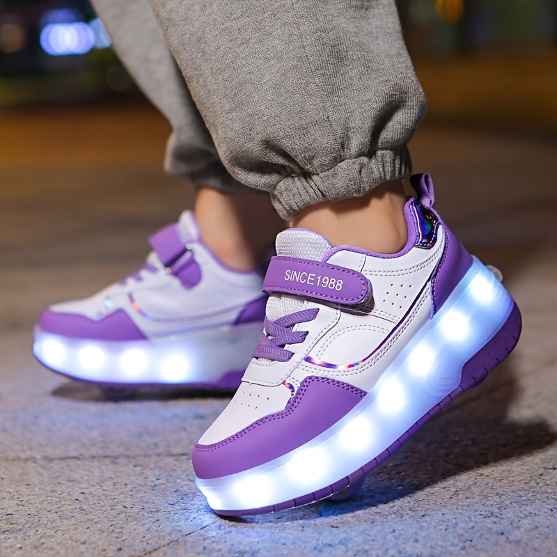LED Roller Sneakers Children USB Rechargeable Purple With Wheels Light Shoes Removable Wheels Sneakers For Indoor Outdoor | Sansoti