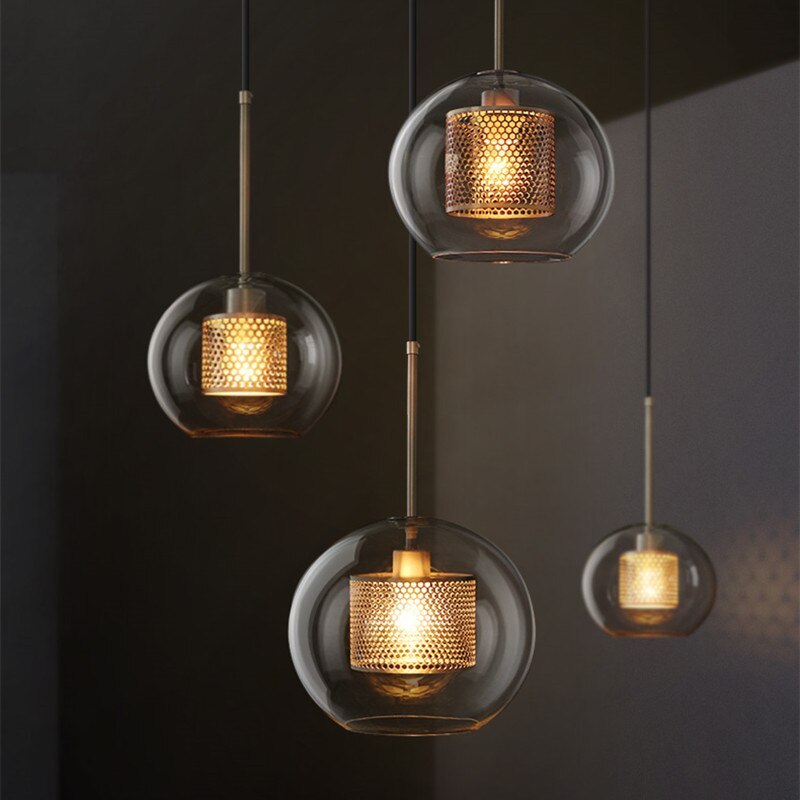 Glass Pendant Light Globe Gold or Silver E26 Socket Adjustable Cord Dining Room Bedroom Living Room Modern | Sansoti