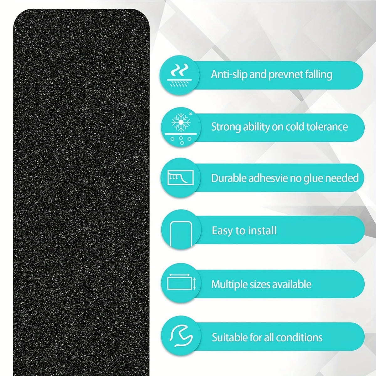 Set de 10 bandes antidérapantes pour escaliers, autocollantes, 15x61cm, noires, résistantes aux intempéries, escaliers, allée, intérieur et extérieur, sécurité | Sansoti