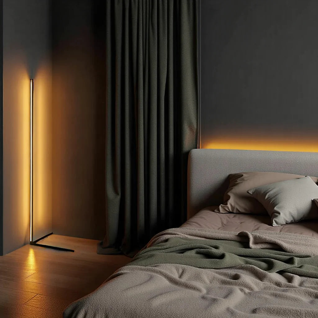 Floor Lamp LED Dimmable Remote Control 142cm Aluminum Minimalist Living Room Bedroom | Sansoti