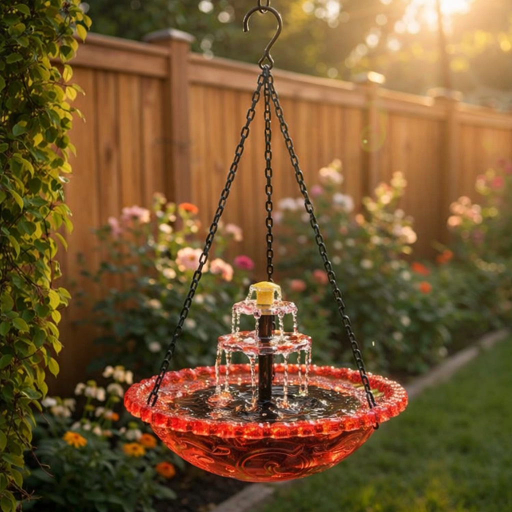 Hängender Sonnenbrunnen mit zweistufigem Wasserfall und Glasschale | Sansoti