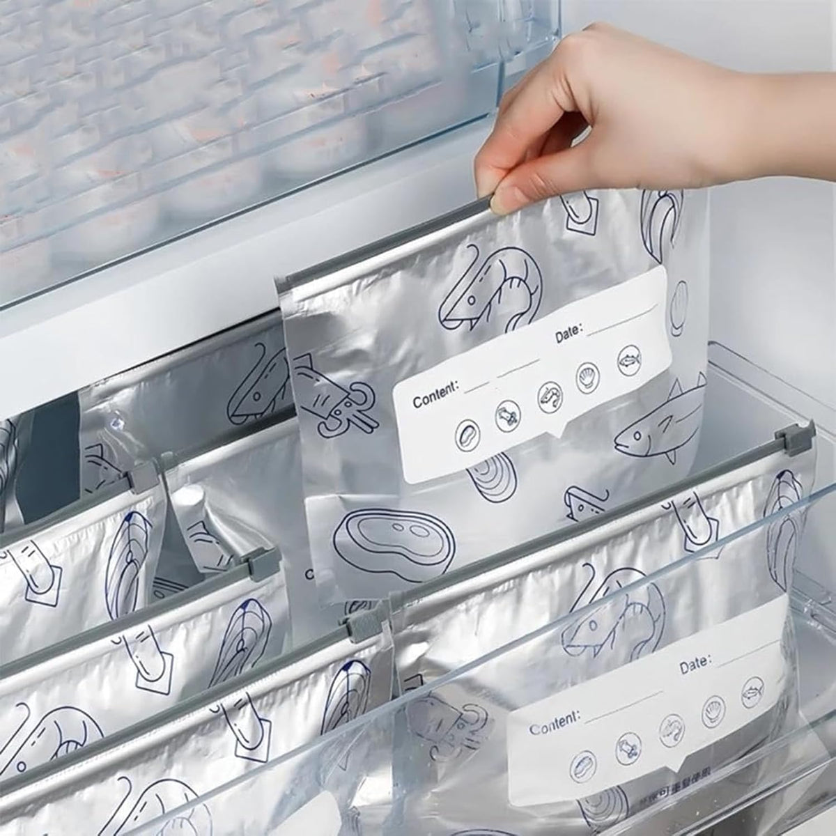 Herbruikbare Vershoudzakken met Zip-Sluiting Aluminium 20 Stuks Set voor Groenten Fruit Snacks Koelkast | Sansoti