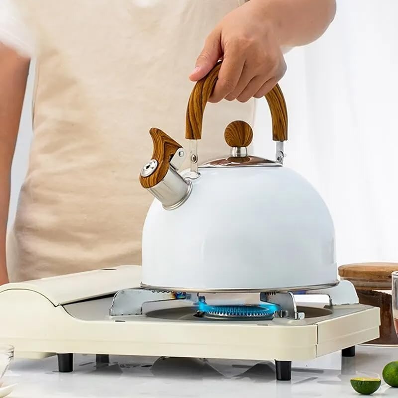 Bouilloire sifflante en acier inoxydable 2,5L et 3L Noir Blanc Induction Gaz Électrique Poignée isolante Théière Bouilloire à eau | Sansoti