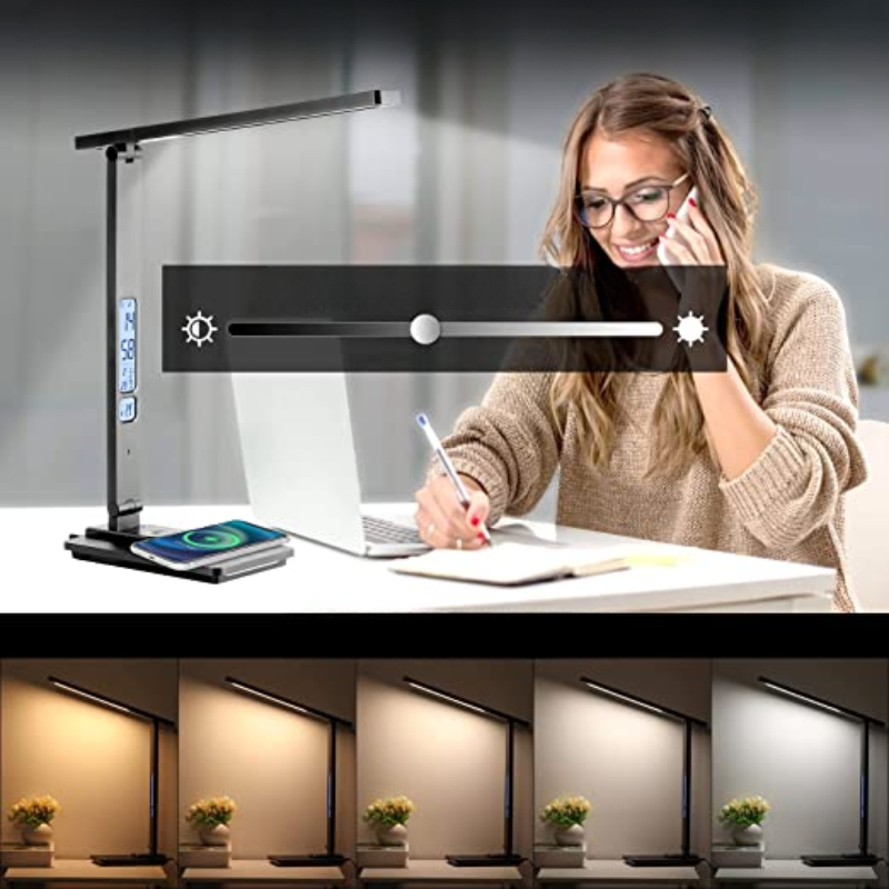 LED Bureaulamp met Draadloze Oplader en USB-Poort – Verstelbare Verlichting voor Optimaal Werkcomfort | Sansoti