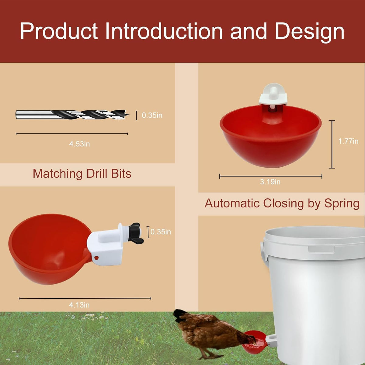 Automatic Poultry Water Cups Set of 10 Red Self-Filling Leakproof for Birds Chickens Ducks Quails Geese | Sansoti