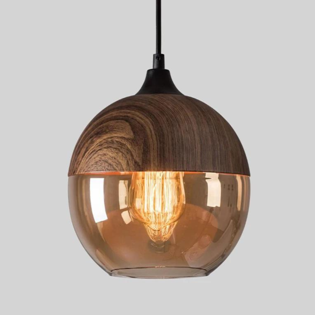 Lámpara colgante escandinava de cristal con aspecto de madera: iluminación cálida de diseño para salón y comedor | Sansoti