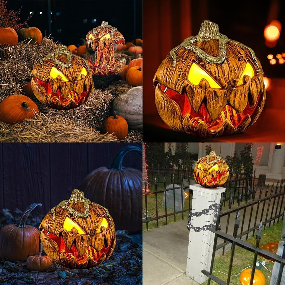 Décoration de citrouille activée par le son avec effets lumineux, thème d’Halloween, réaction à la voix, décoration de fête | Sansoti